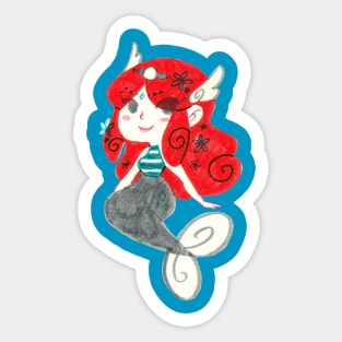 Red Haired Mermaid - Marker Drawing Sticker